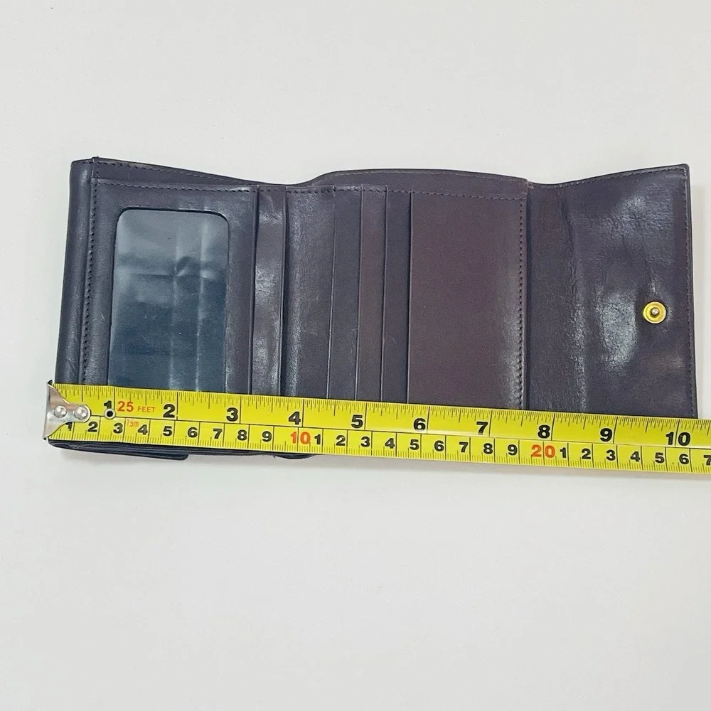 Perlina New York Brown Leather Double Snap Wallet Change Purse Tri-Fold‎ 5